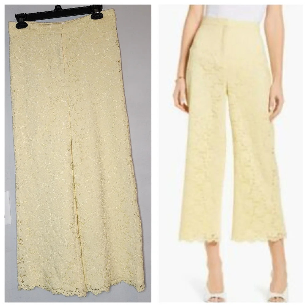 Rachel Parcel Yellow Lace Wideleg Crop Pants Women's Size 6